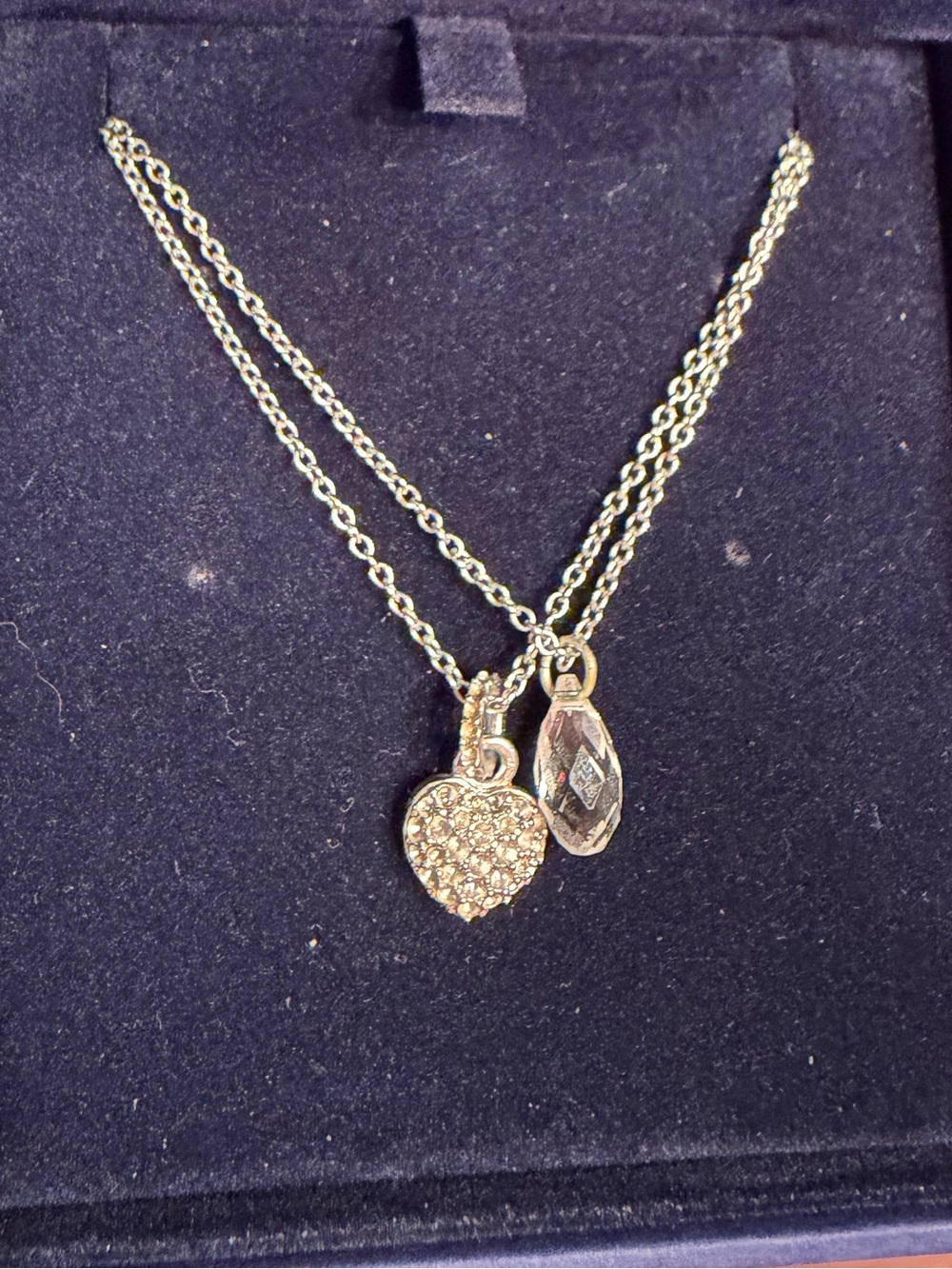 Swarovski Gold-Tone Double Chain Necklace with Pavé Heart and Faceted Teardrop